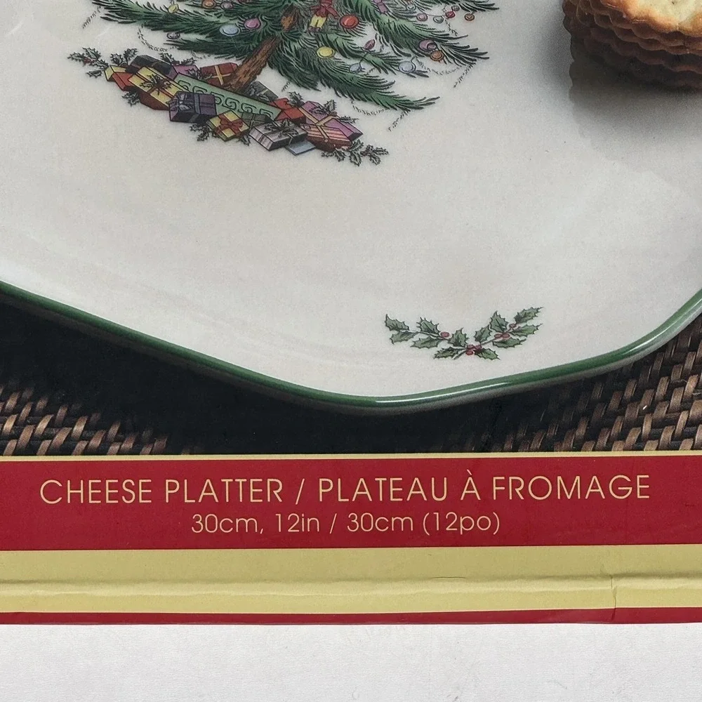 Spode Christmas Tree Cheese Board Platter 12in White Green Trim Earthenware New - Picture 4 of 9